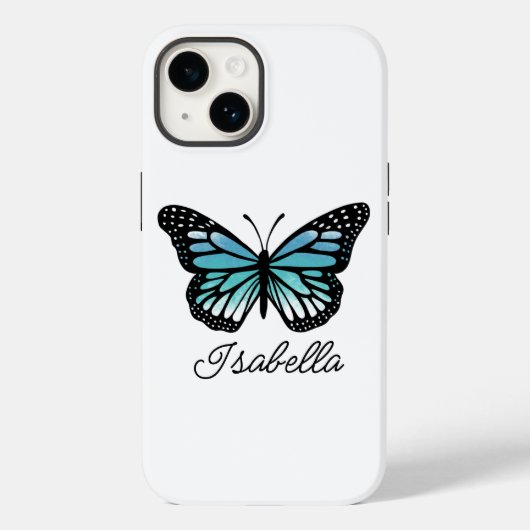 Blue Butterfly en Jouw naam Personalized Case-Mate iPhone Case (Achterkant)
