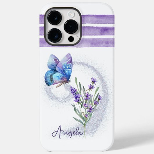 Blue Butterfly en Lavender Personalized Case-Mate iPhone Case (Achterkant)