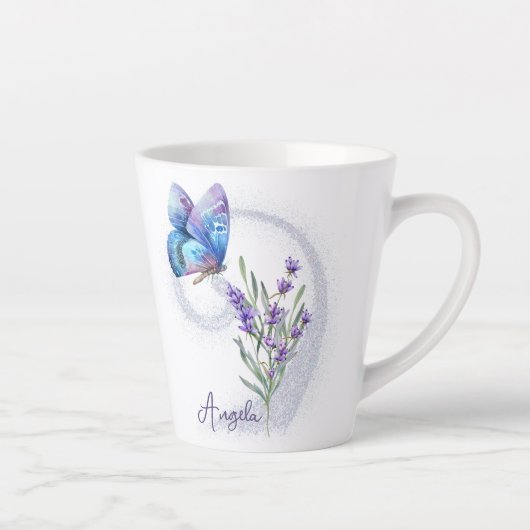 Blue Butterfly en Lavender Personalized Latte Mok (Rechts)