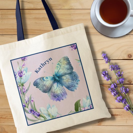 Blue Butterfly en Lavender Personalized Tote Bag