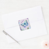 Blue Butterfly en Lavender Personalized Vierkante Sticker (Envelop)