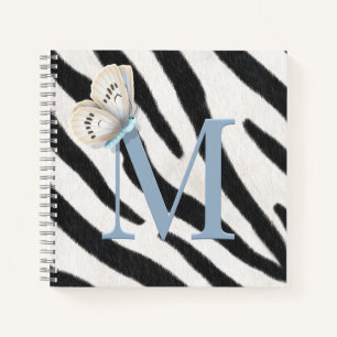Blue Butterfly en Zebra Fur Blue Monogram op maat Notitieboek