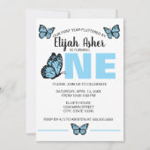 Blue Butterfly First Birthday Invitation (Devant)