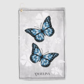 Blue Butterfly Floral Golf Towel Golfhanddoek (Voorkant)