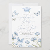 Blue Butterfly Floral Graduation Invitation (Devant)