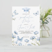 Blue Butterfly Floral Graduation Invitation (Debout devant)