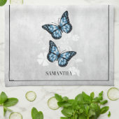 Blue Butterfly Floral Kitchen Towel Theedoek (Gevouwen)