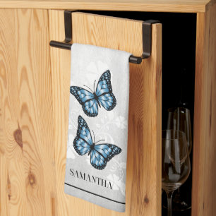Blue Butterfly Floral Kitchen Towel Theedoek