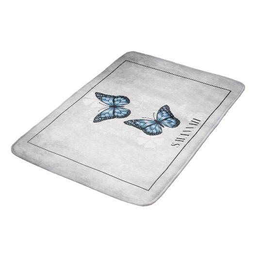 Blue Butterfly Floral Personalized Bath Mat (Gekanteld)