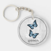 Blue Butterfly Floral Personalized Sleutelhanger (Voorkant)