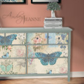 Blue Butterfly Floral Script Ephemera-ontkoppeling Tissuepapier