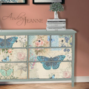 Blue Butterfly Floral Script Ephemera-ontkoppeling Tissuepapier