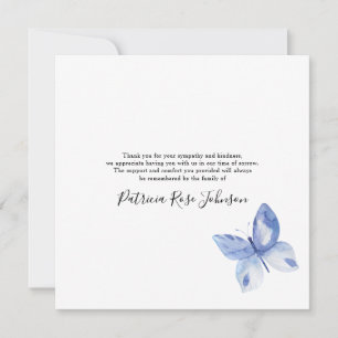 Blue Butterfly Funeral Memorial Bedankkaart