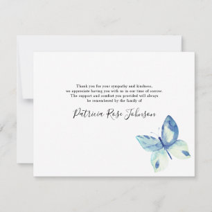 Blue Butterfly Funeral Memorial Bedankkaart