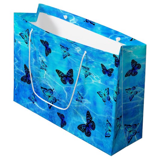 Blue Butterfly Gift Bag Groot Cadeauzakje (Voorkant Gekanteld)