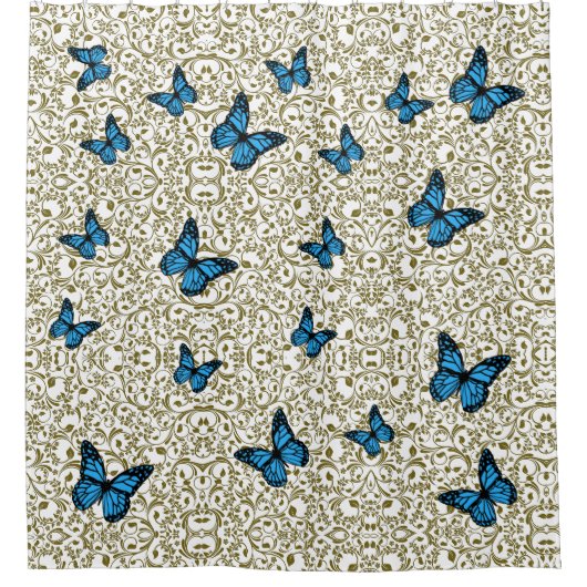 Blue butterfly gold garden douchegordijn (Voorkant)