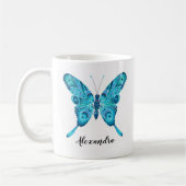 Blue Butterfly Illustration Custom Name 11oz Mok (Links)