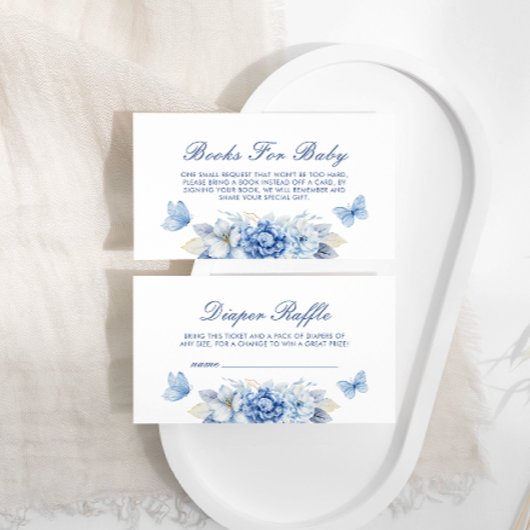 Blue Butterfly Luier Raffle Boy Baby shower Informatiekaartje