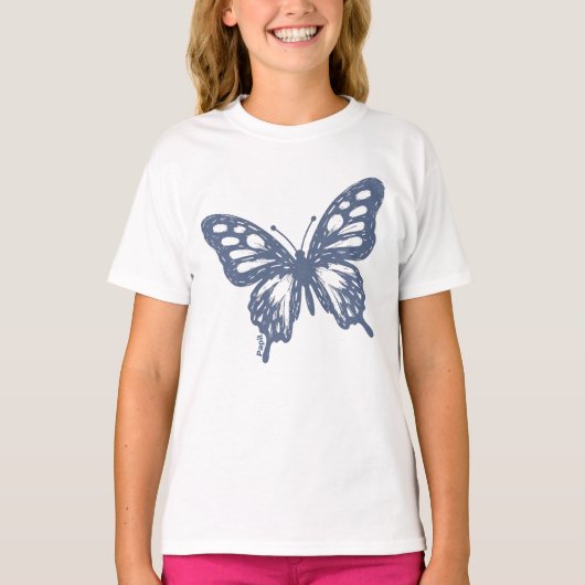 Blue Butterfly Minimal Nature Art by Papil T-shirt (Voorkant)
