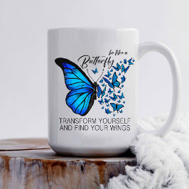 Blue Butterfly Mok, Inspirerend quote Koffiemok