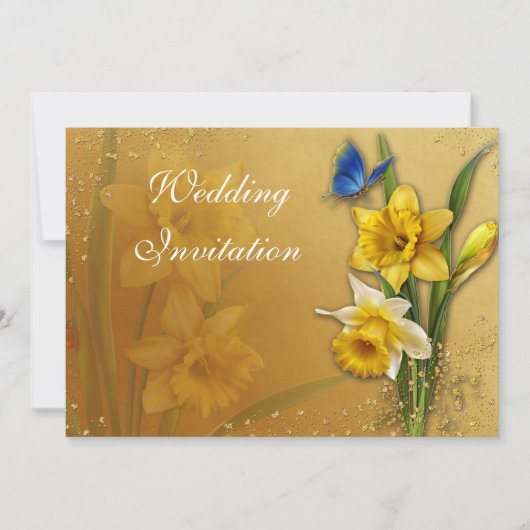 Blue Butterfly op Daffodils Invitation Card Kaart (Voorkant)