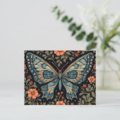 Blue Butterfly Orange Flowers Briefkaart (Staand voorkant)