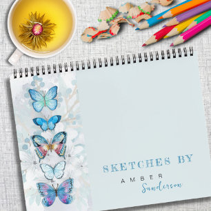 Blue Butterfly Panel Personalized Sketchbook Notitieboek