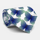 Blue Butterfly Pattern Necktie Stropdas (Opgerold)