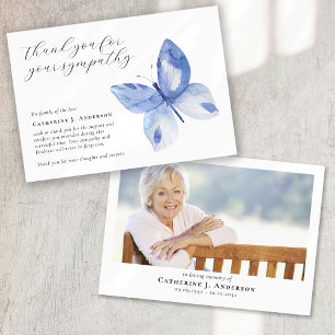 Blue Butterfly Photo Sympathy Begrafenismonument Bedankkaart