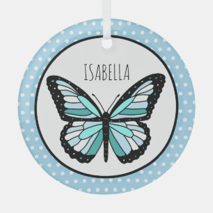 Blue Butterfly Polka Dot Persoonlijk kerstfeest Glas Ornament