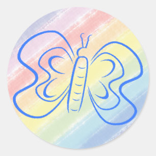 Blue Butterfly Rainbow Waterverf Art Custom Ronde Sticker