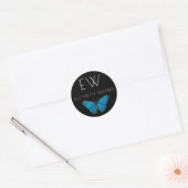 BLUE BUTTERFLY ROND CUSTOM NAME STICKER (Envelop)