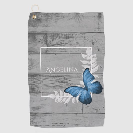 Blue Butterfly Rustic Golf Towel Golfhanddoek (Voorkant)