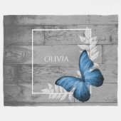 Blue Butterfly Rustic Personal Fleece Blanket Deken (Voorkant (Horizontaal))