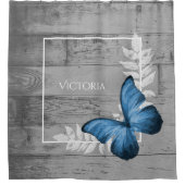 Blue Butterfly Rustic Personal Shower Curtain Douchegordijn (Voorkant)