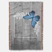 Blue Butterfly Rustic Personal Throw Blanket Deken (Voorkant Verticaal)