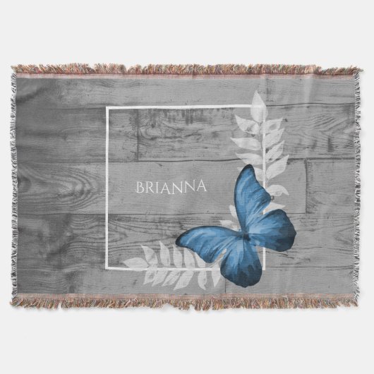 Blue Butterfly Rustic Personal Throw Blanket Deken (Voorkant)