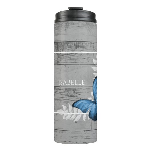 Blue Butterfly Rustic Personalized Thermal Tumbler Thermosbeker (Voorkant)