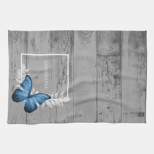 Blue Butterfly Rustic Theedoek (Horizontaal)