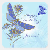 Blue Butterfly-stickers Vierkante Sticker (Voorkant)