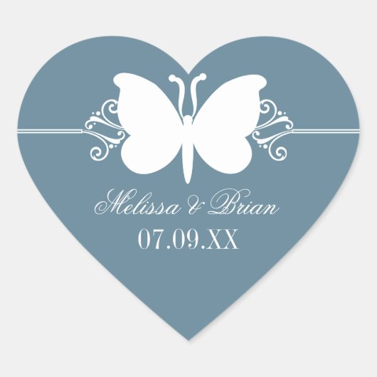 Blue Butterfly Swirls Wedding Stickers (Voorkant)