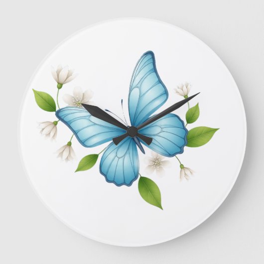 Blue Butterfly Wall Clock Grote Klok (Voorkant)