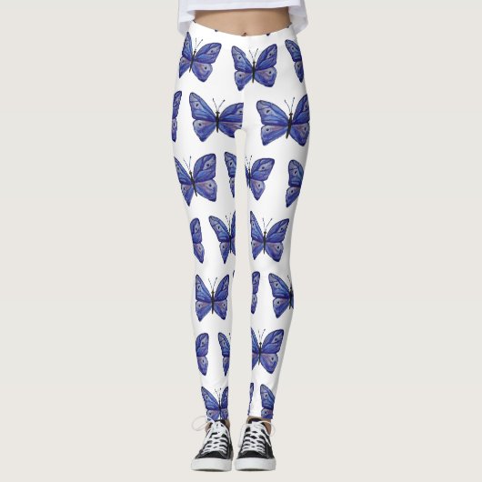 Blue Butterfly Waterverf Aangepaste Leggings (Voorkant)