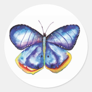 Blue Butterfly Waterverf Classic Ronde Sticker
