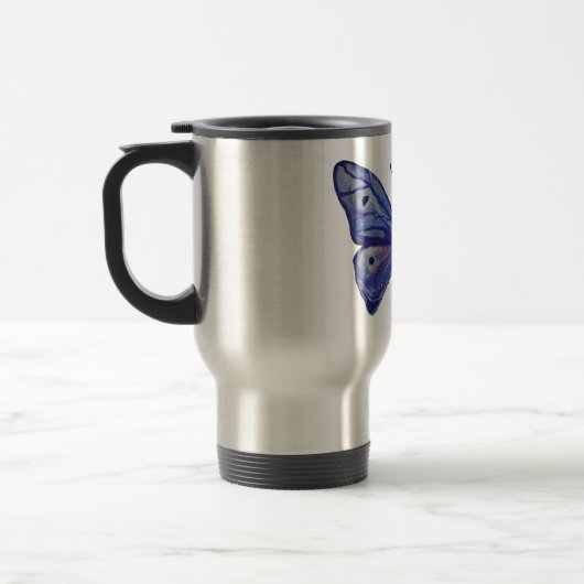 Blue Butterfly Waterverf Reizen/Commuter Mok (Links)