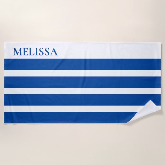 Blue Cabana Stripe Personalized Summer Vacation Strandlaken (Voorkant)