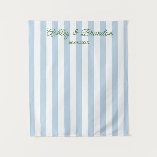 Blue Cabana Stripe Personalized Wedding Wandkleed (Voorkant)