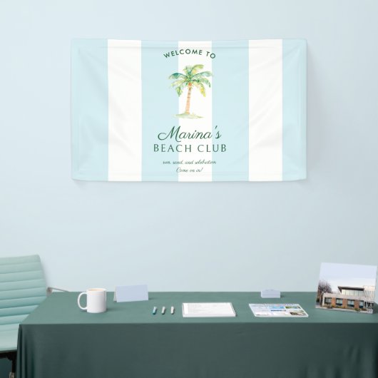 Blue Cabana Stripes Palm Beach Club Welcome Spandoek (Beurs)