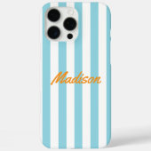 Blue Cabana Stripes Retro Monogram Case-Mate iPhone Case (Achterkant)