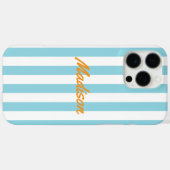 Blue Cabana Stripes Retro Monogram Case-Mate iPhone Case (Achterkant (horizontaal))